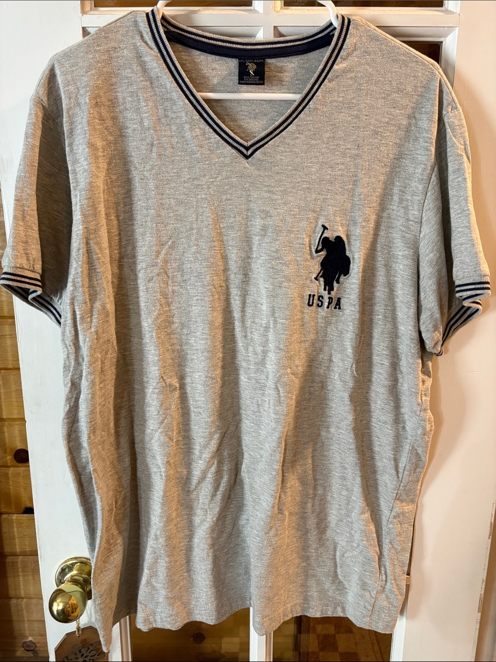 U.S. Polo Assn. Heather Grey V-Neck Polo with Navy Trim